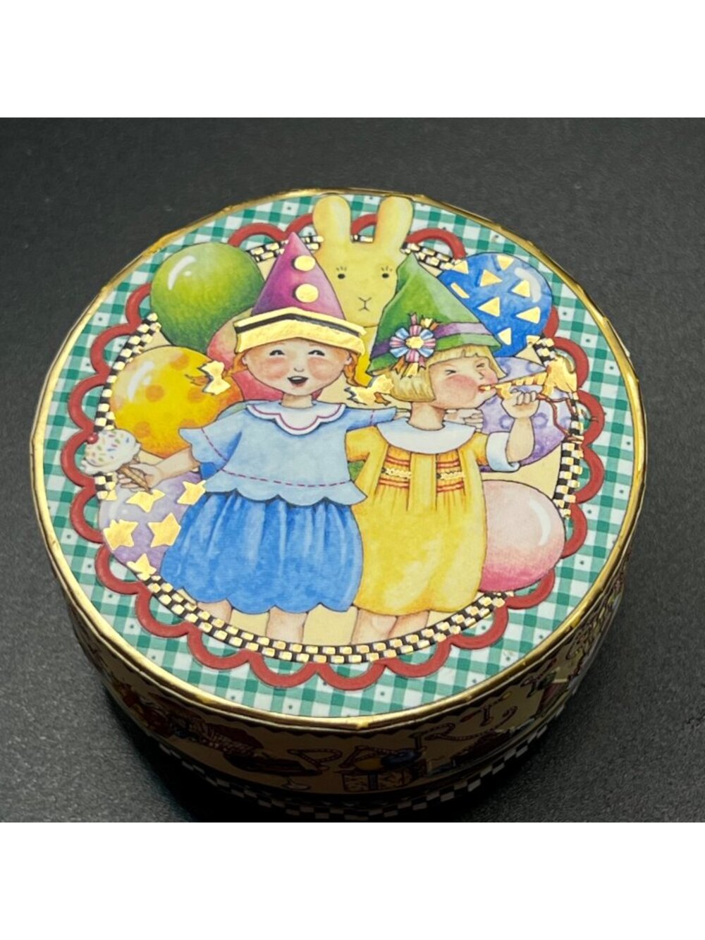 Mary Engelbreit Party Girl Round Container Colorful Collectible Storage Box